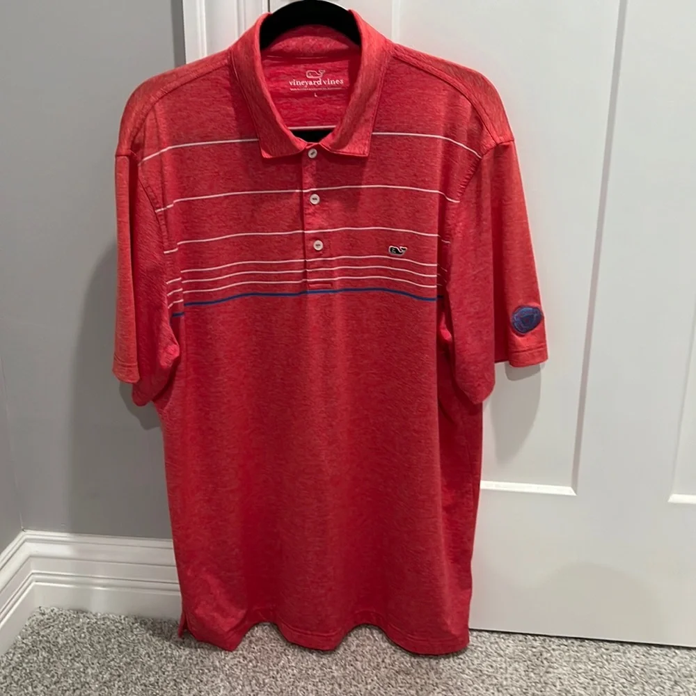 Vineyard Vines Red, White, Blue Striped Polo - Large - Medinah CC Logo - Picture 1 of 4